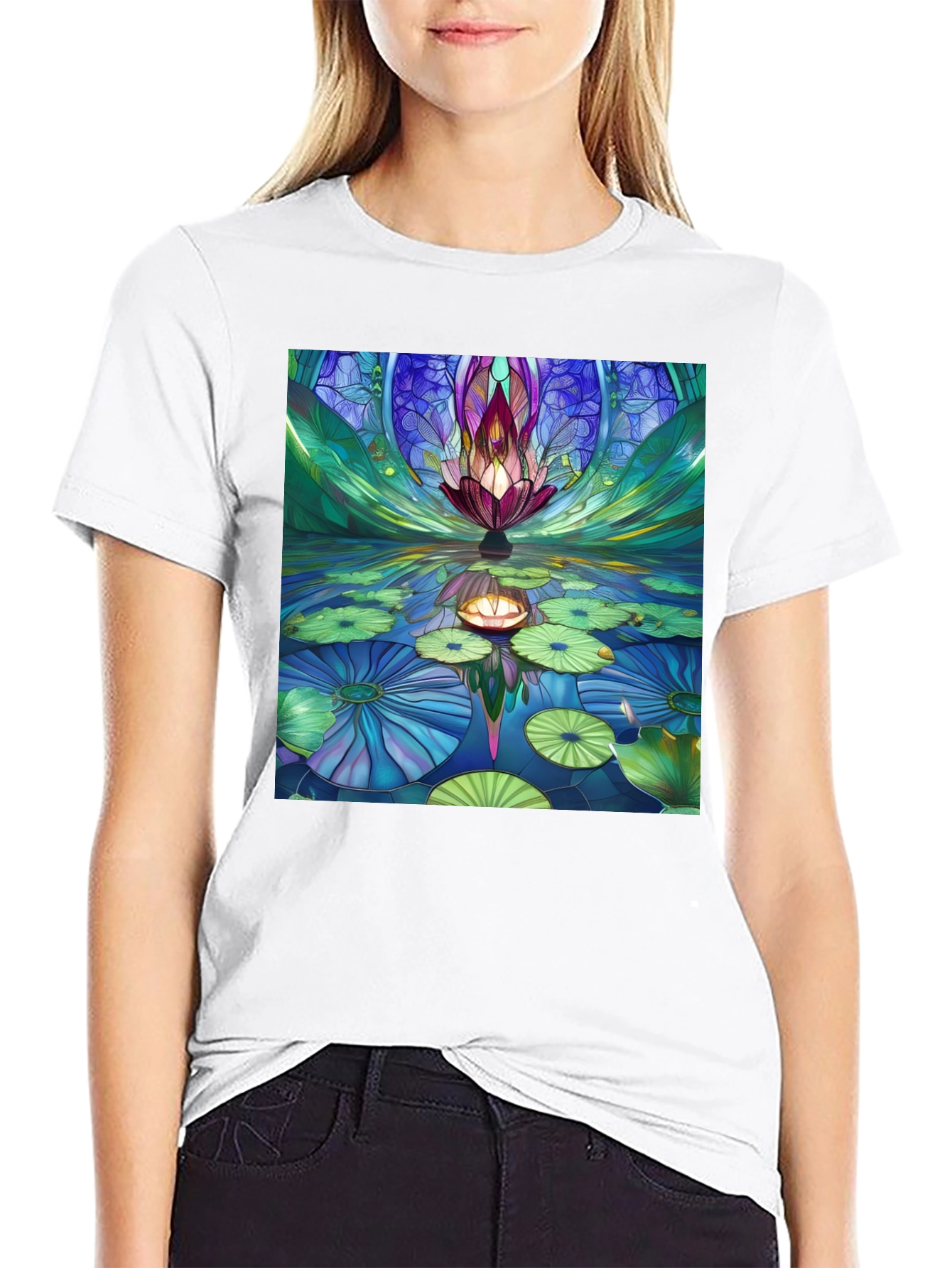 Lotus Pond Graphic Black Tee