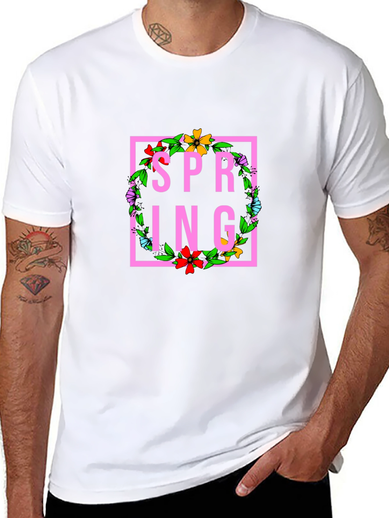 Floral Spring Graphic T-Shirt - Trendy Black Tee