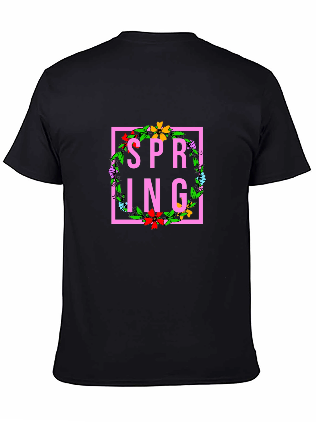 Floral Spring Graphic T-Shirt - Trendy Black Tee