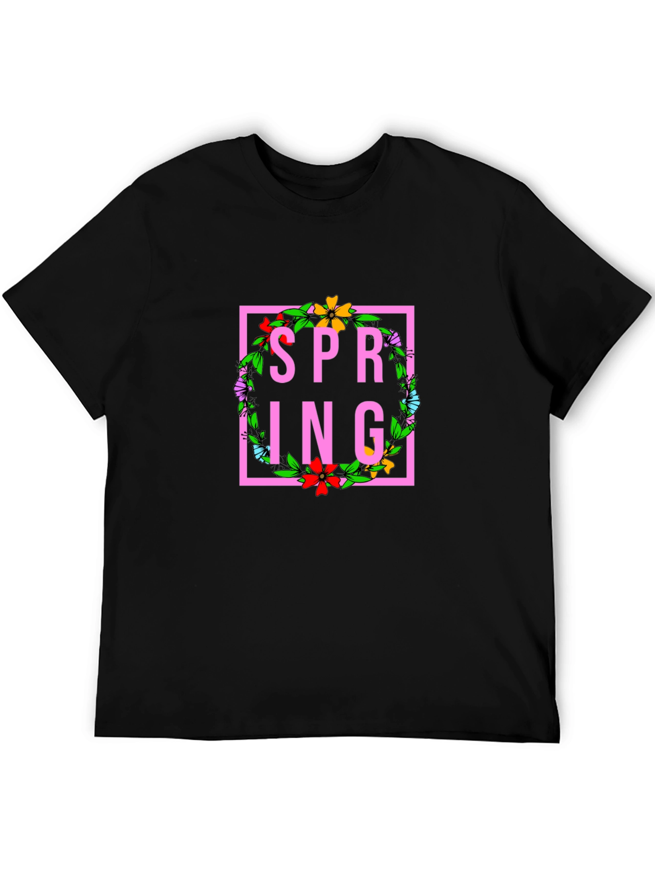 Floral Spring Graphic T-Shirt - Trendy Black Tee
