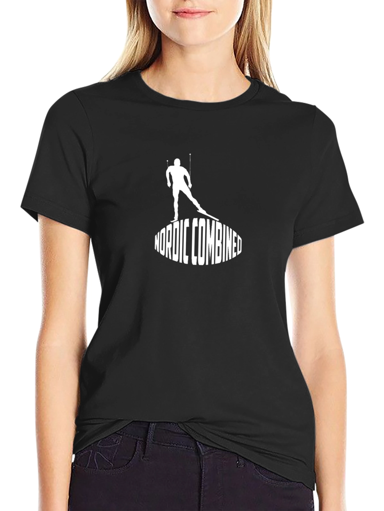 Nordic Combined Skiing Graphic Tee - Black