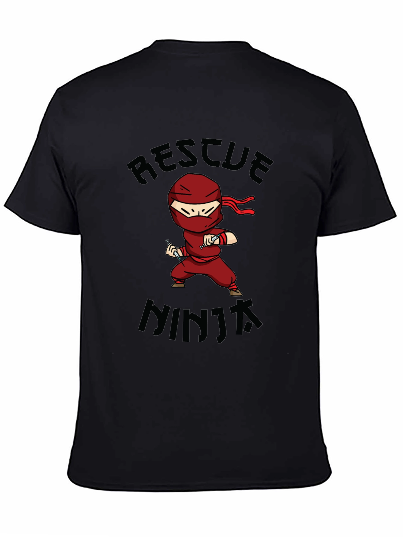 Rescue Ninja Cartoon Black T-Shirt