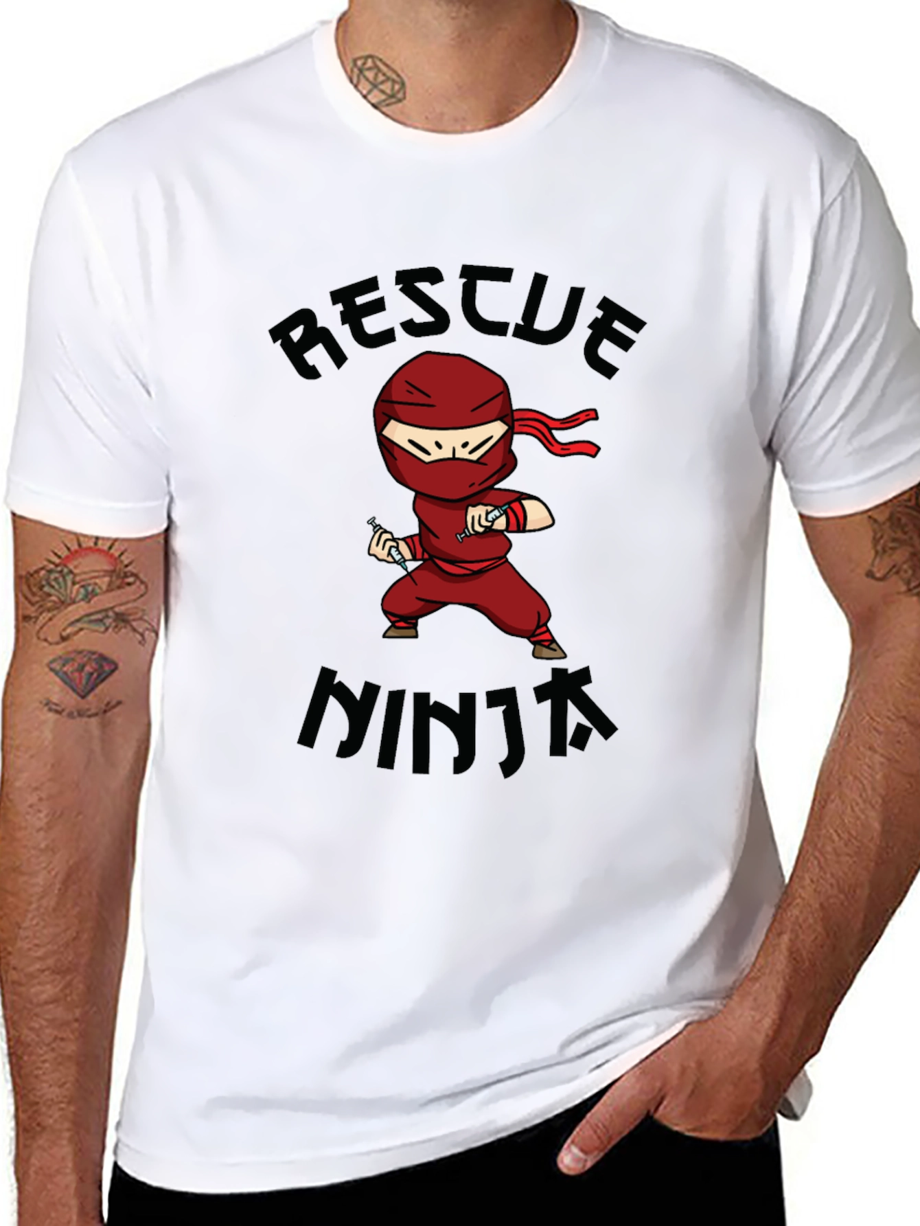 Rescue Ninja Cartoon Black T-Shirt