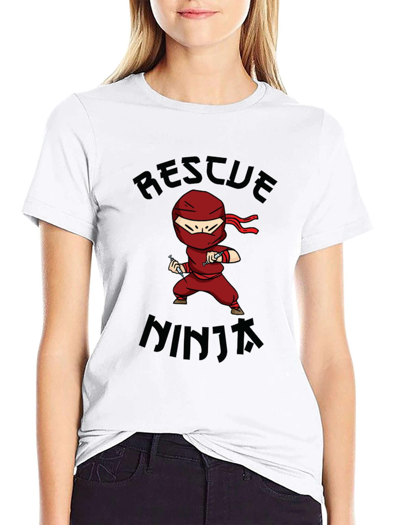 Rescue Ninja Cartoon Black T-Shirt