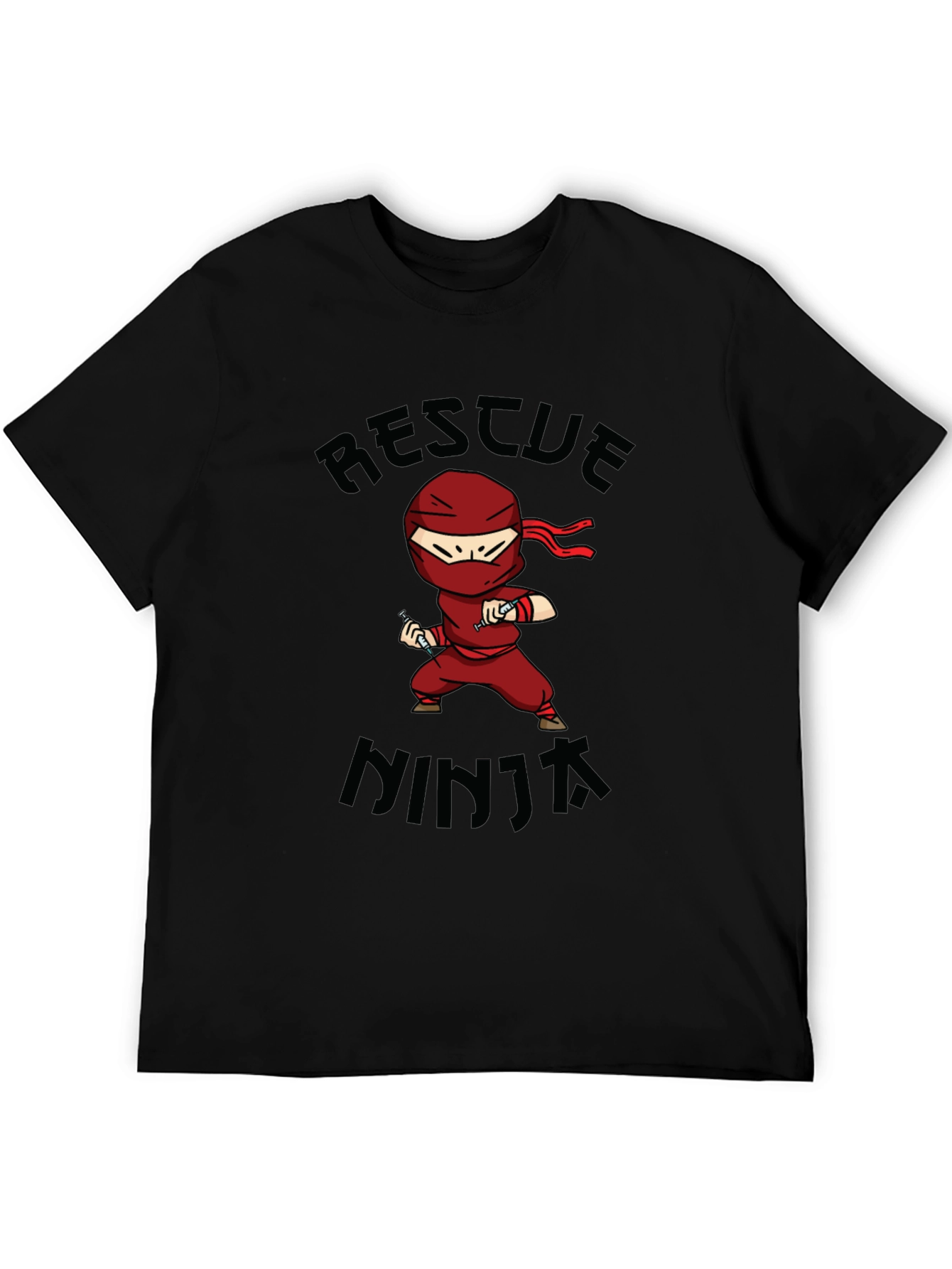 Rescue Ninja Cartoon Black T-Shirt