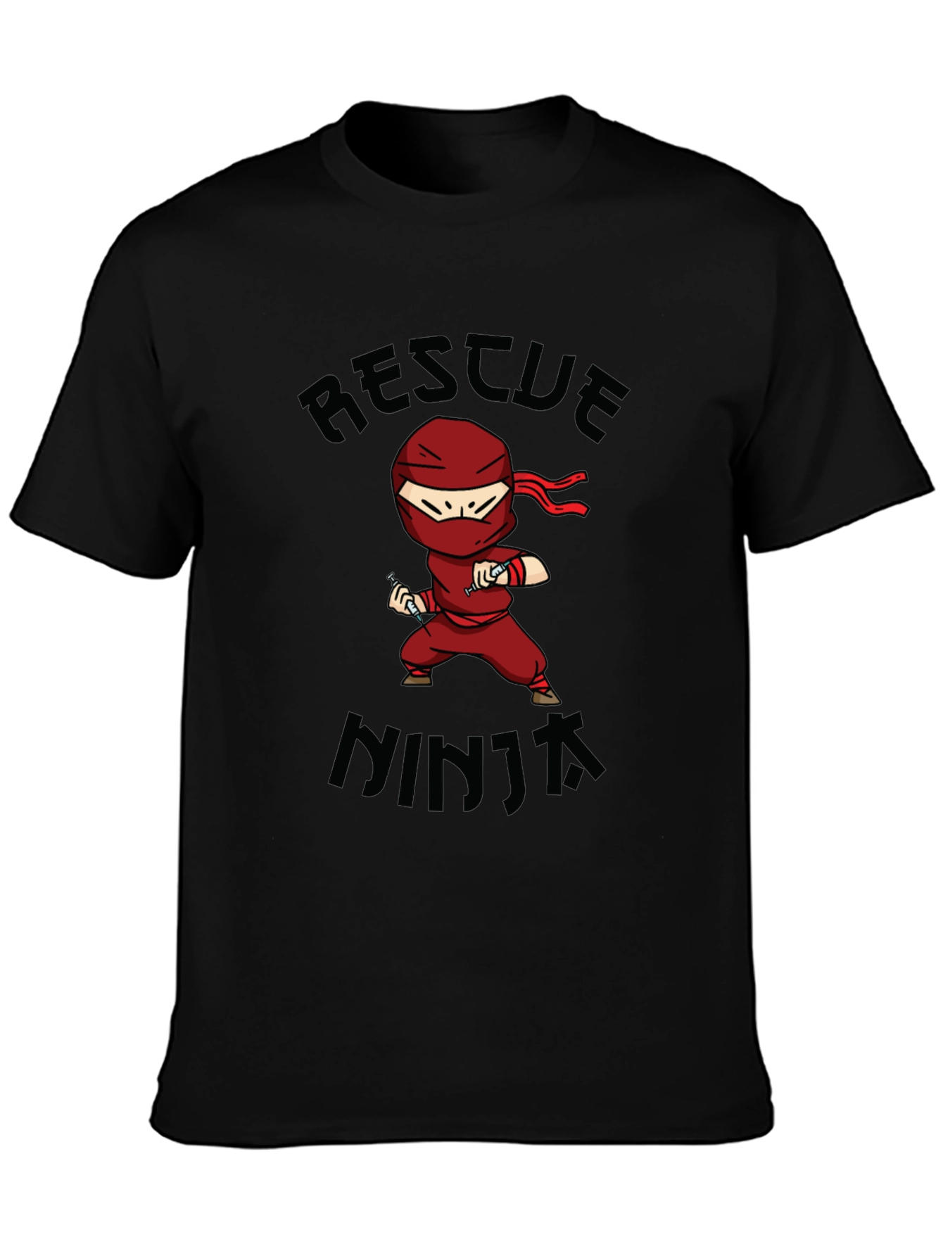 Rescue Ninja Cartoon Black T-Shirt