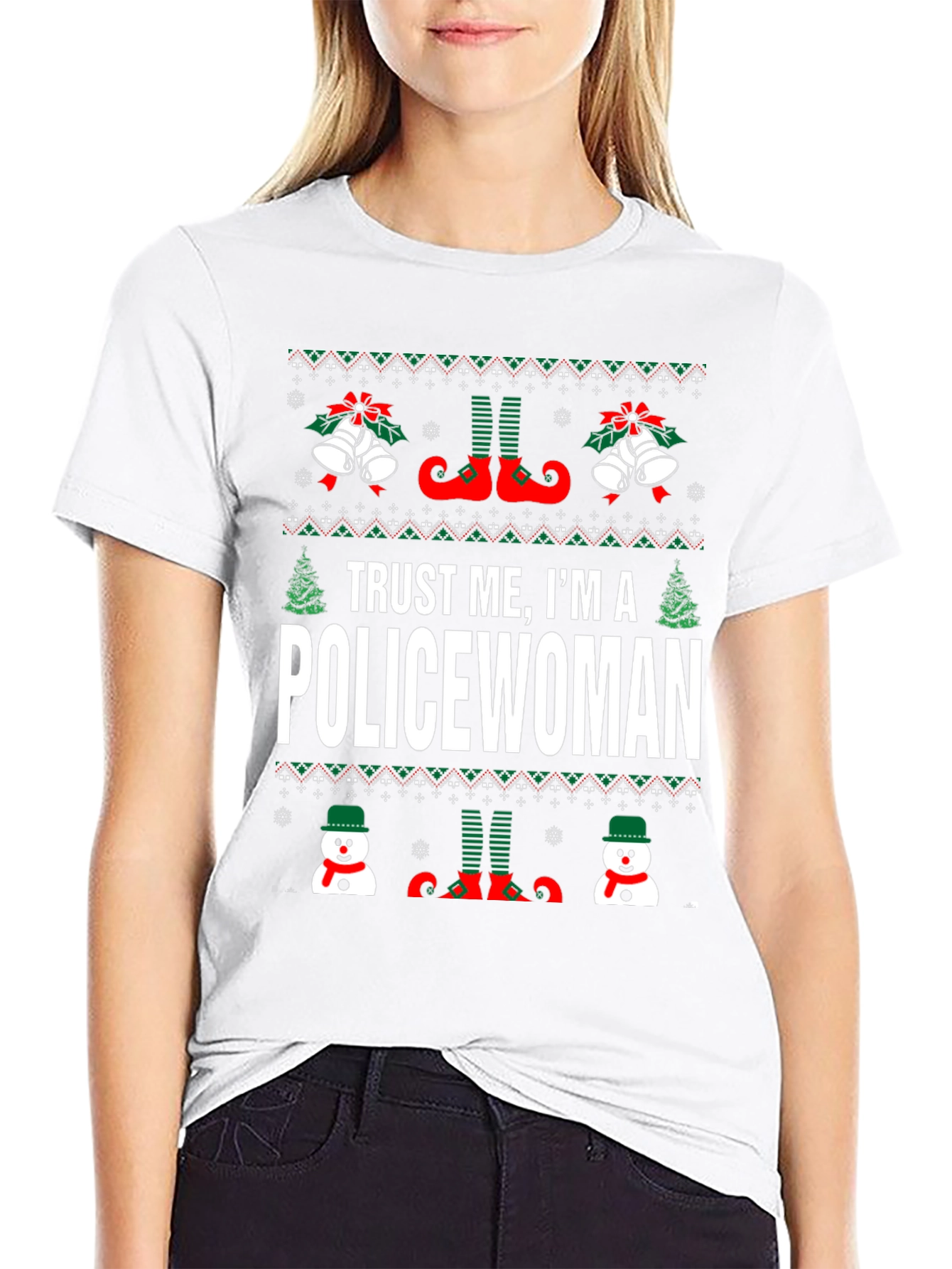 Funny Policewoman Christmas Holiday Ugly Sweater T-Shirt