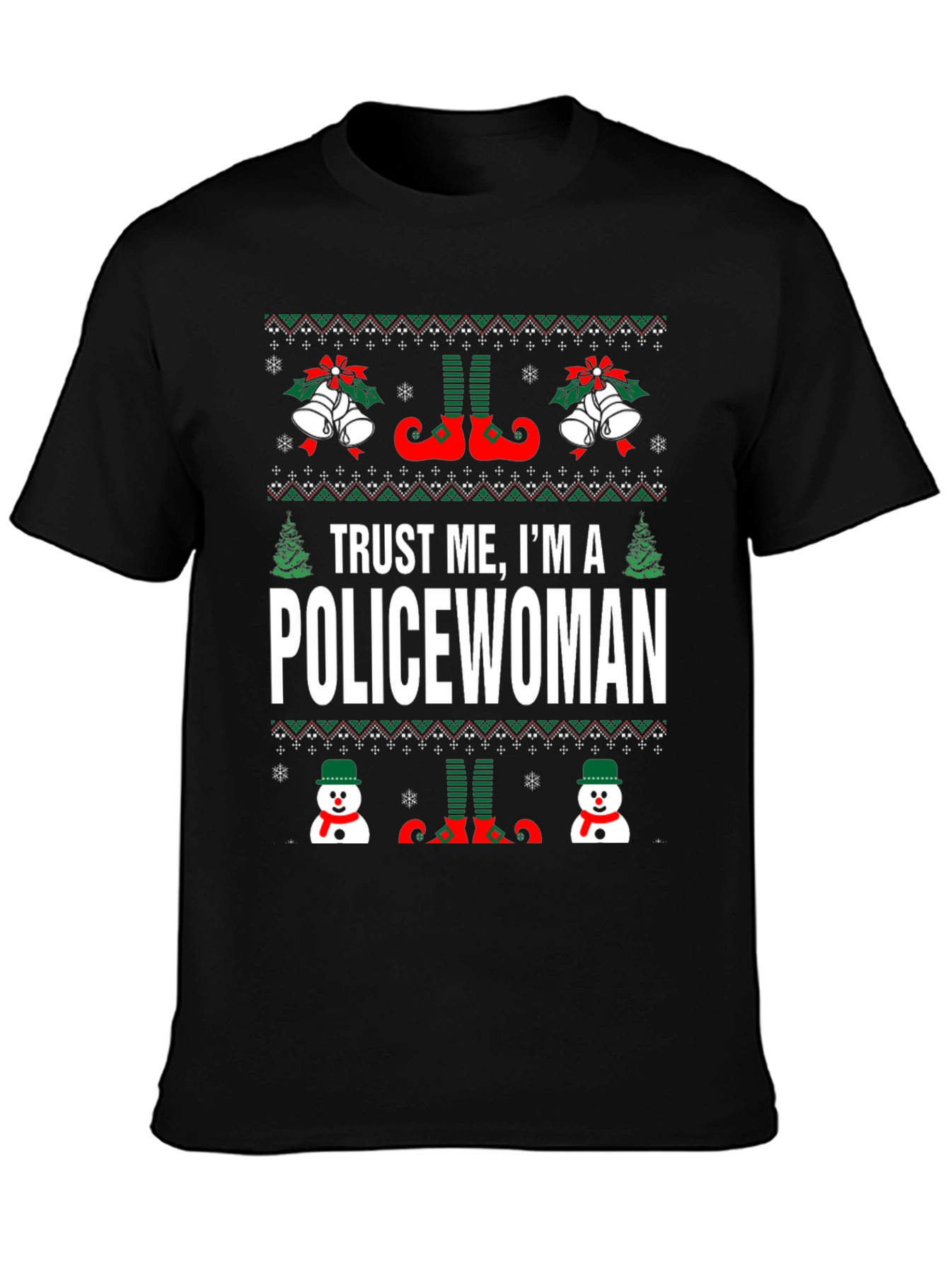 Funny Policewoman Christmas Holiday Ugly Sweater T-Shirt