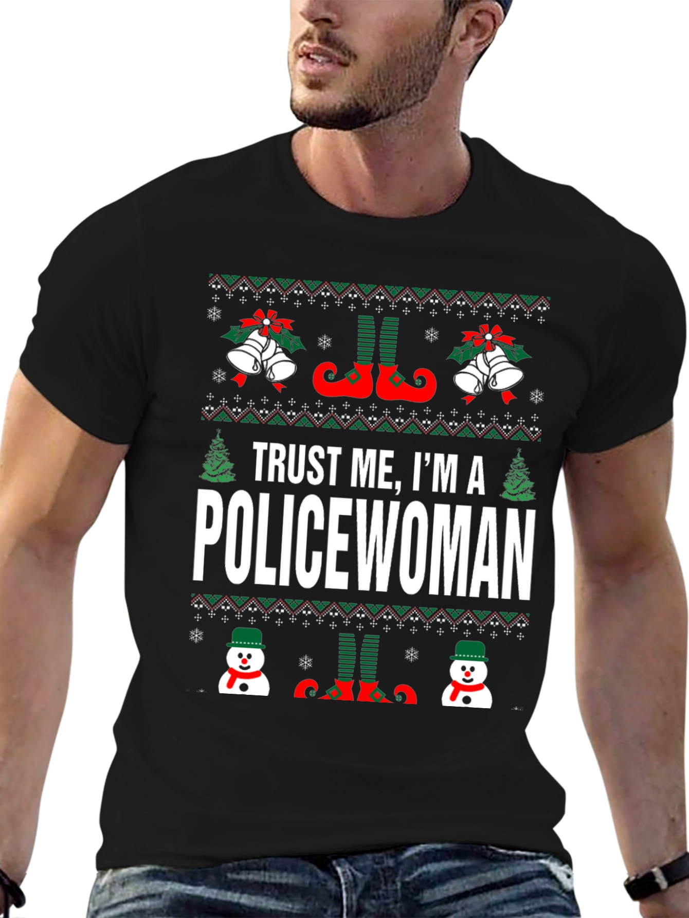 Funny Policewoman Christmas Holiday Ugly Sweater T-Shirt