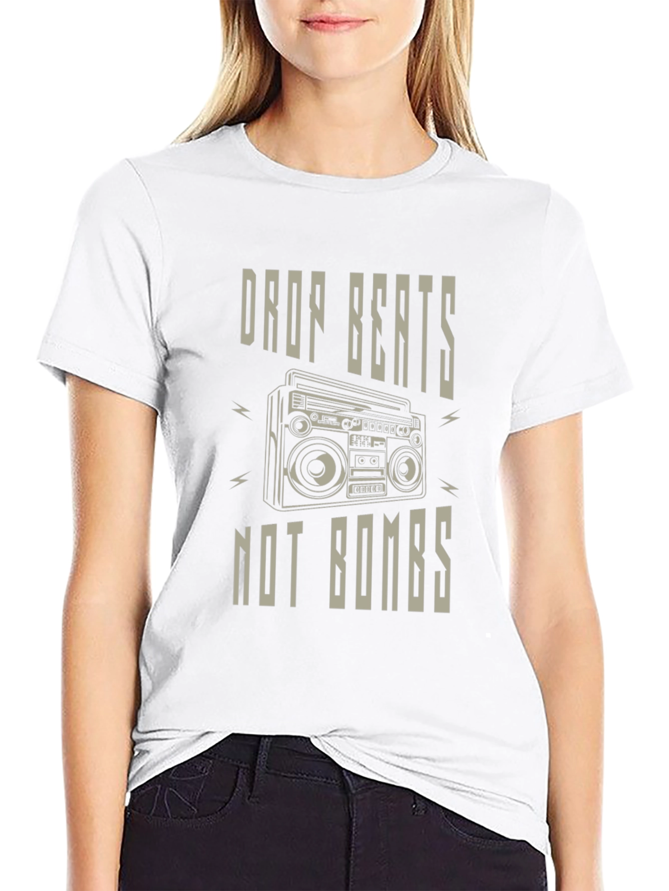 Drop Beats Not Bombs T-Shirt - Classic Boombox Design
