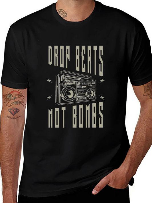 Drop Beats Not Bombs T-Shirt - Classic Boombox Design