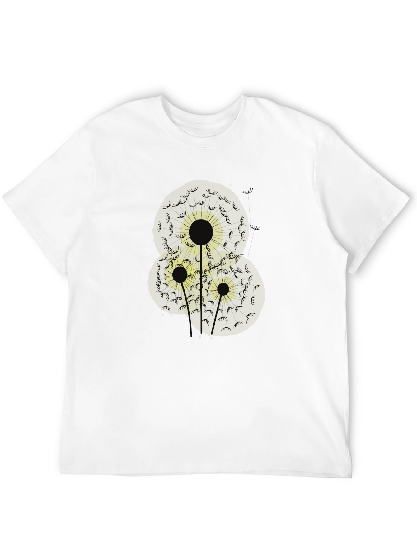 Dandelion Print Black Cotton T-Shirt
