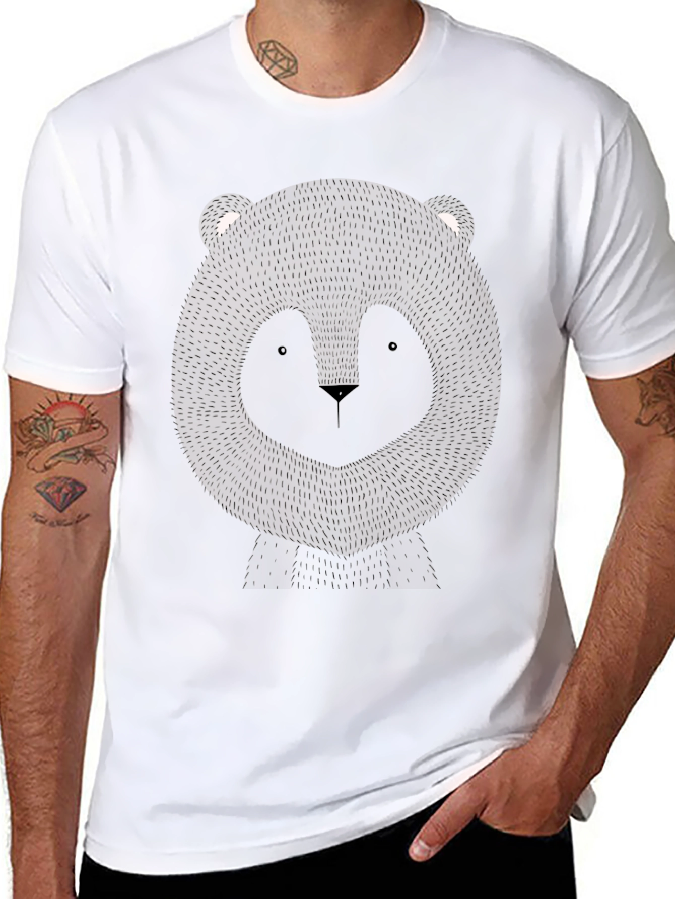 Bear Graphic Print T-Shirt - Black