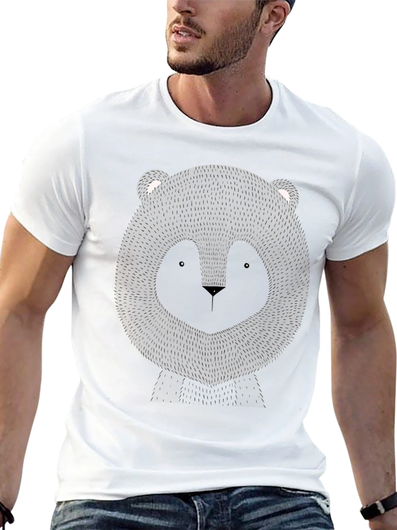 Bear Graphic Print T-Shirt - Black