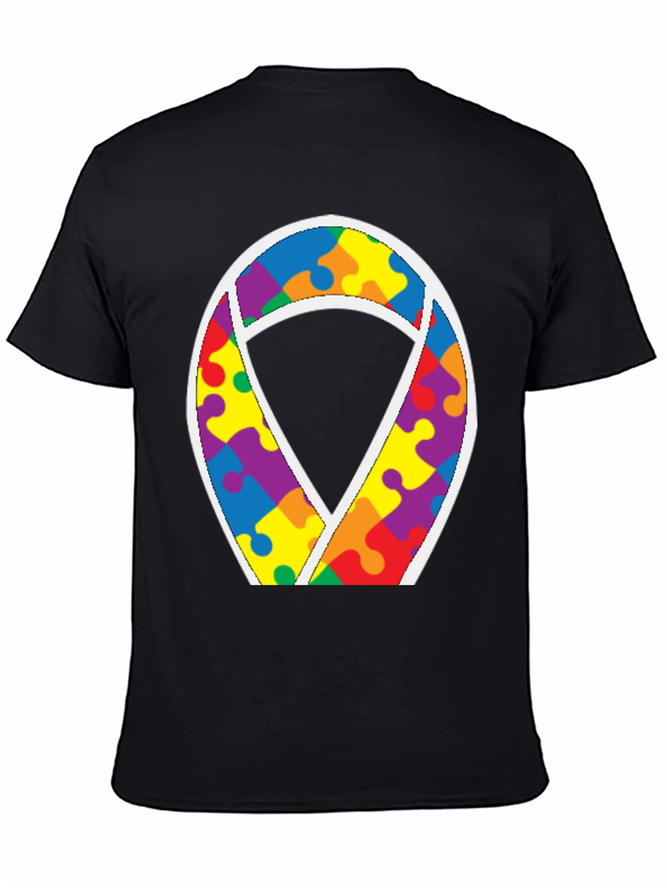 Autism Awareness Puzzle Ribbon Tee - Black