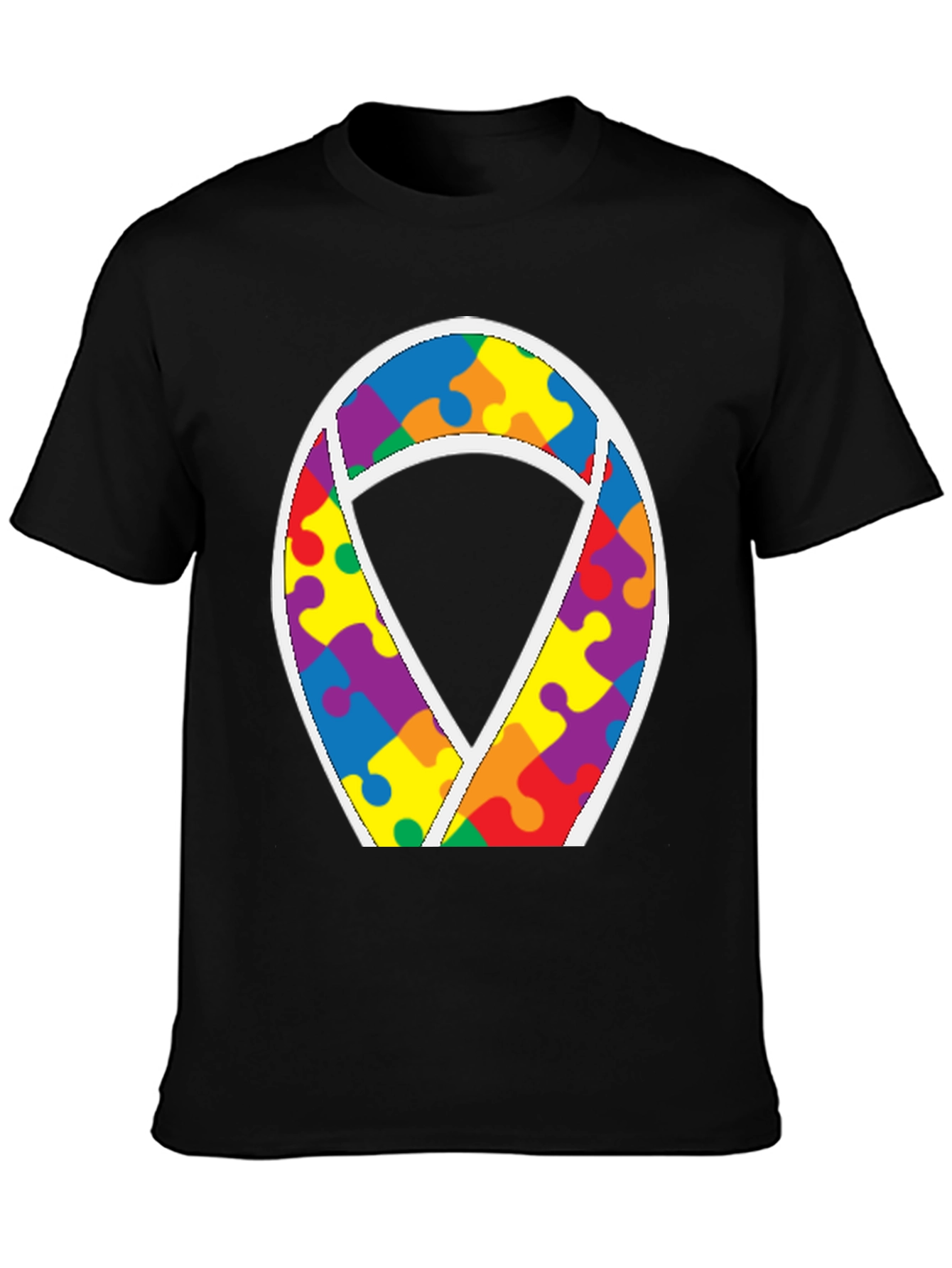Autism Awareness Puzzle Ribbon Tee - Black
