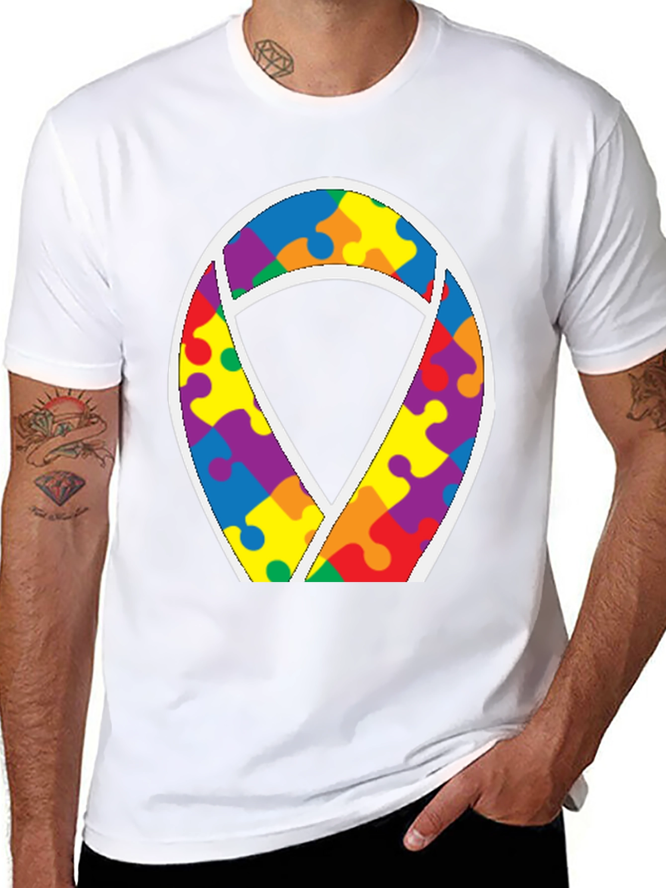 Autism Awareness Puzzle Ribbon Tee - Black