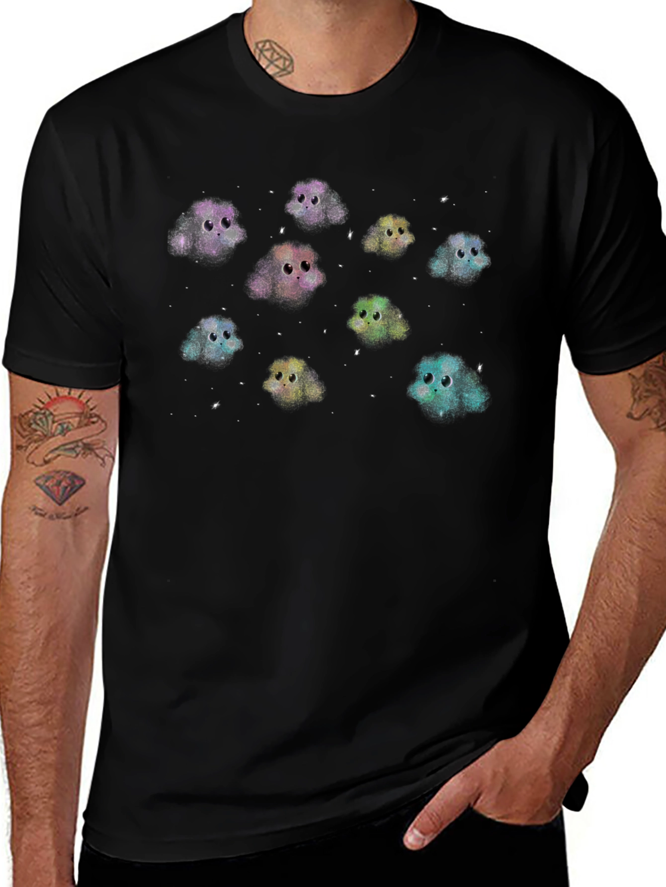 Cute Cosmic Critter Graphic Tee - Black