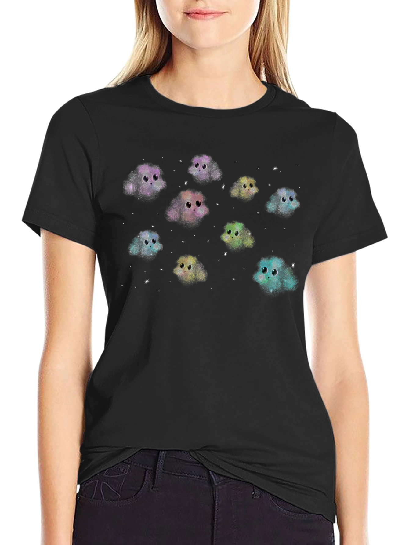 Cute Cosmic Critter Graphic Tee - Black