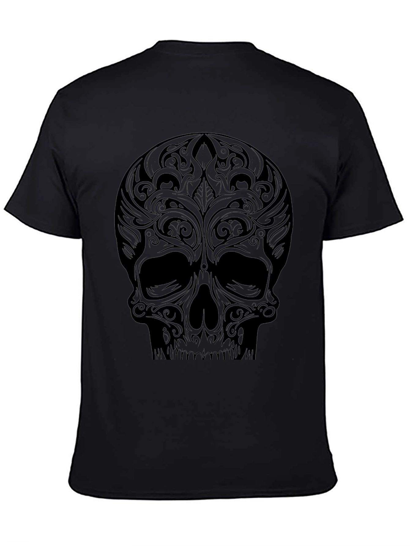 Tribal Skull Graphic Tee - Black Cotton Shirt