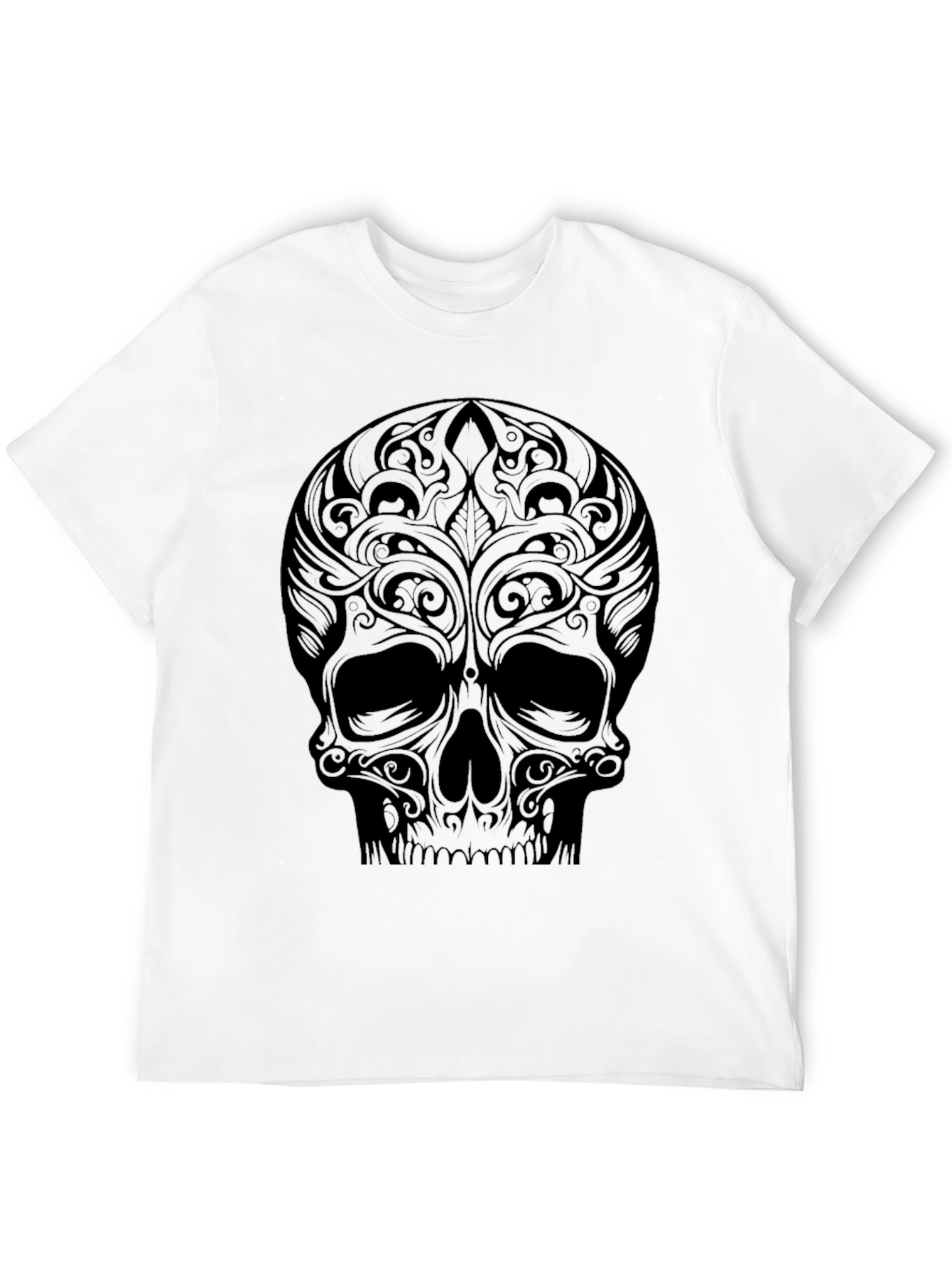 Tribal Skull Graphic Tee - Black Cotton Shirt