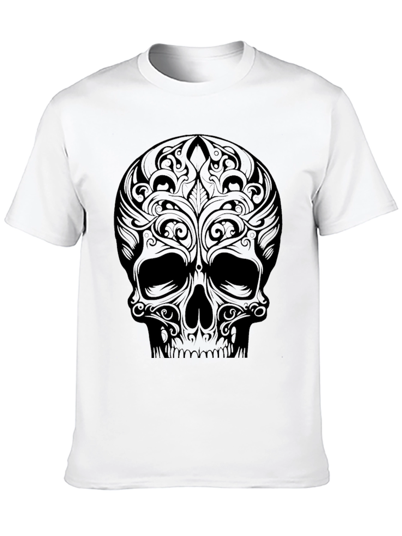 Tribal Skull Graphic Tee - Black Cotton Shirt