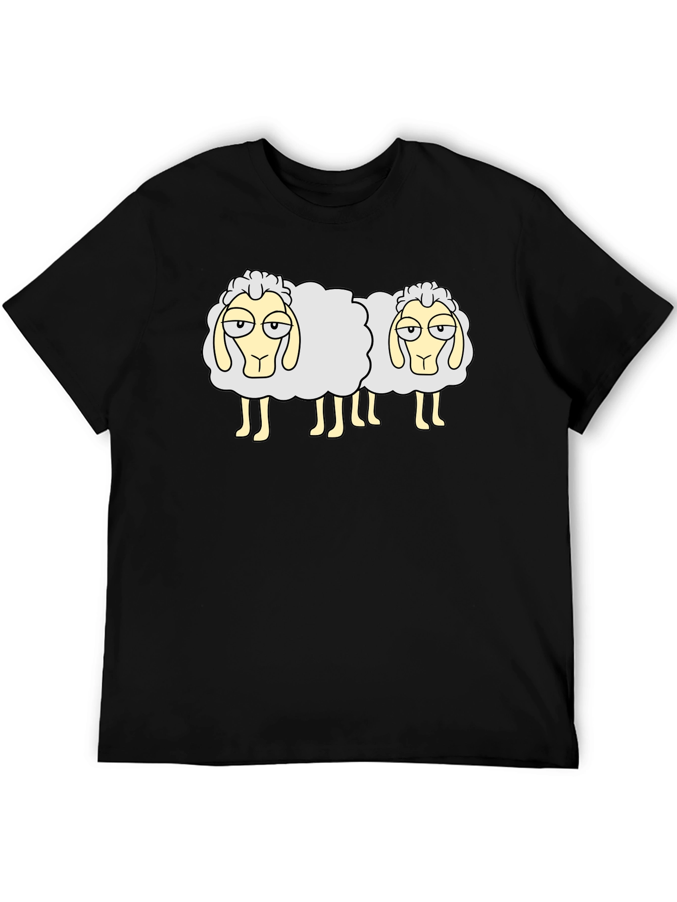 Two Sheep Black T-Shirt - Funny Cartoon Design