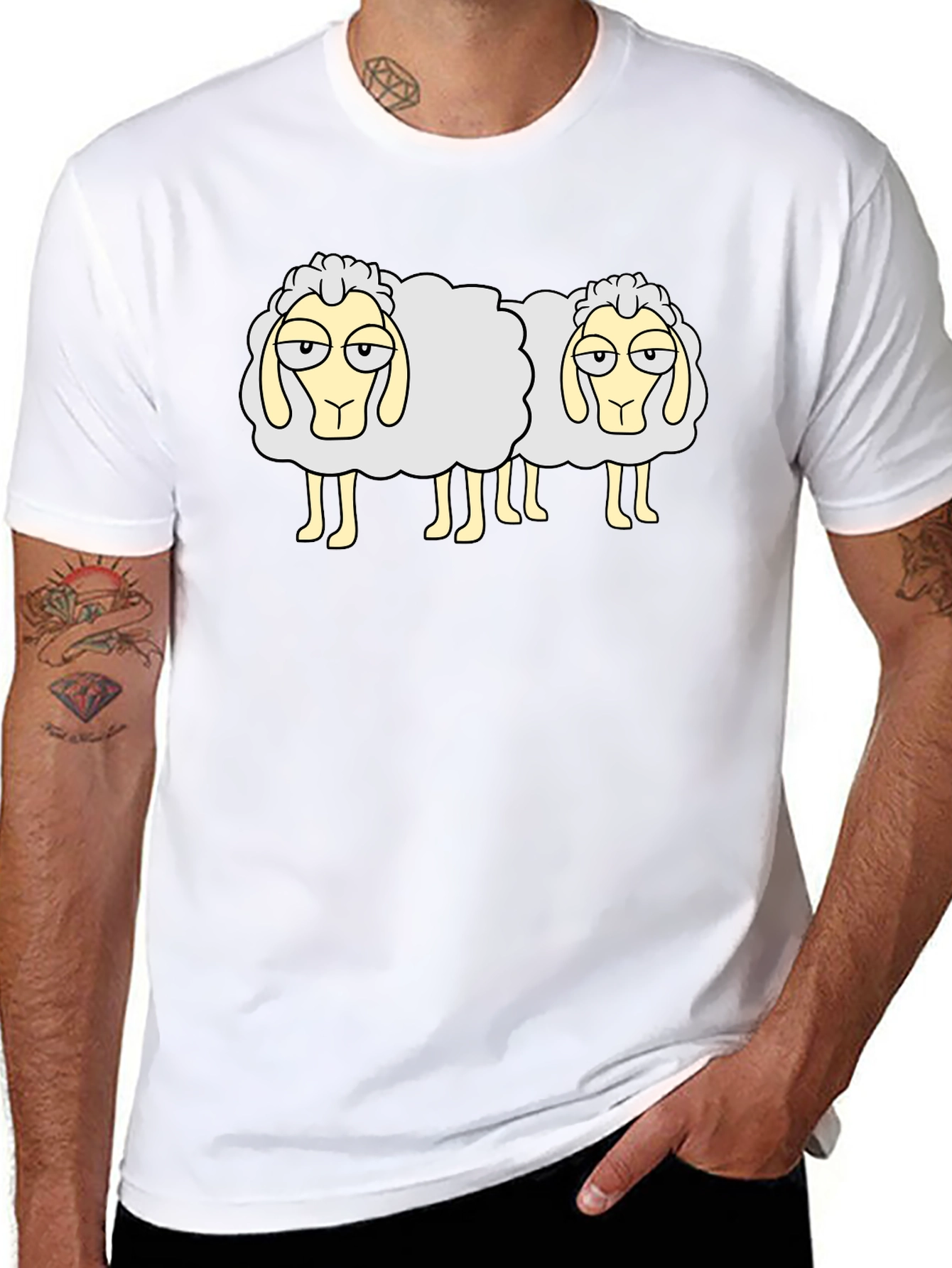 Two Sheep Black T-Shirt - Funny Cartoon Design