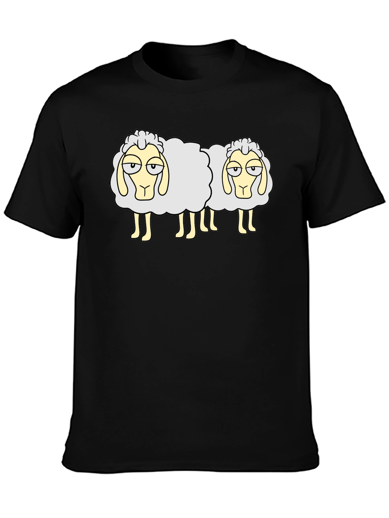 Two Sheep Black T-Shirt - Funny Cartoon Design