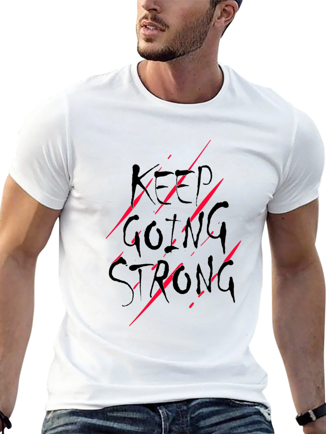 Keep Going Strong Graphic Print Tee - Black