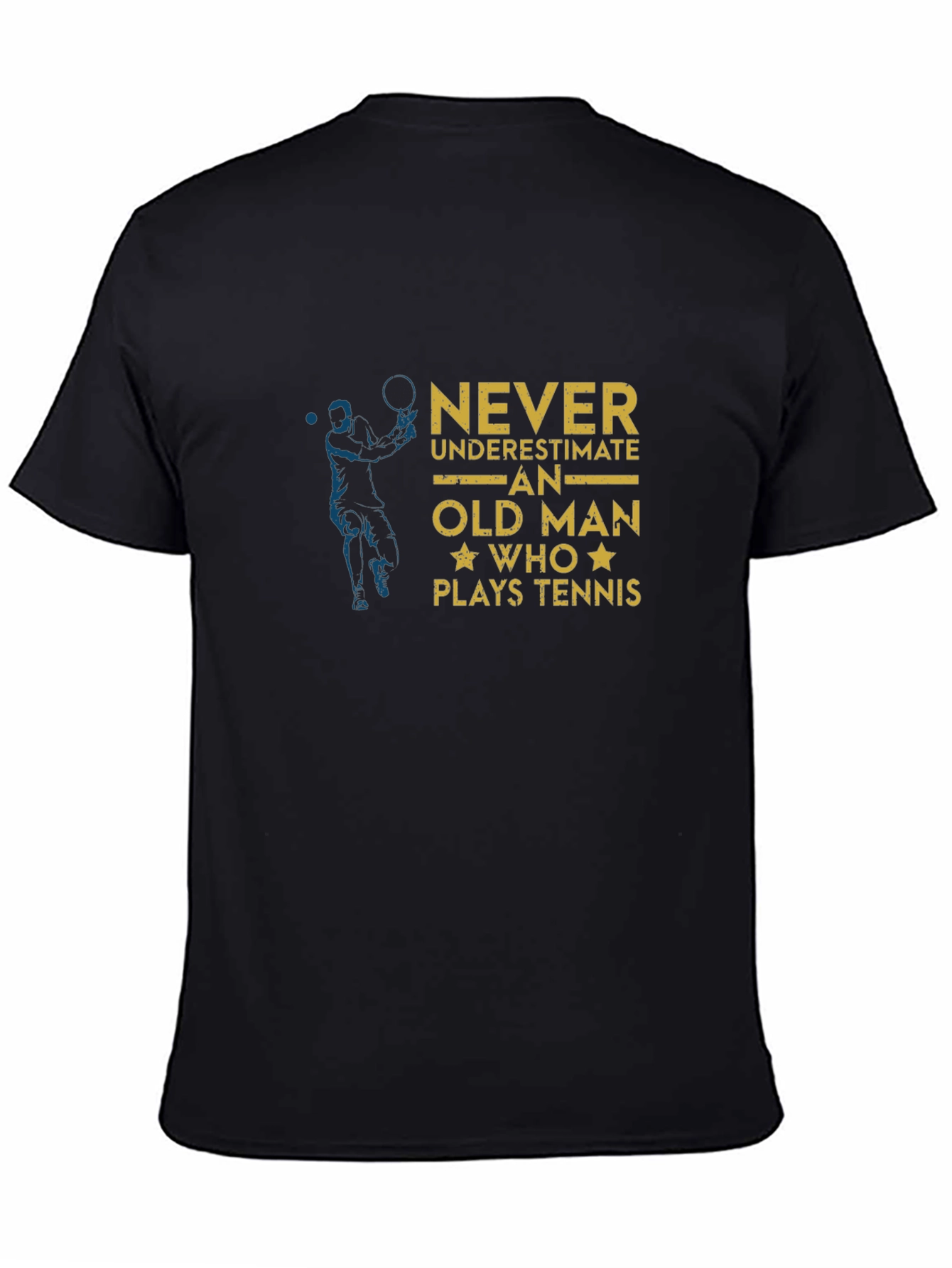 Funny Old Man Tennis Player Black T-Shirt