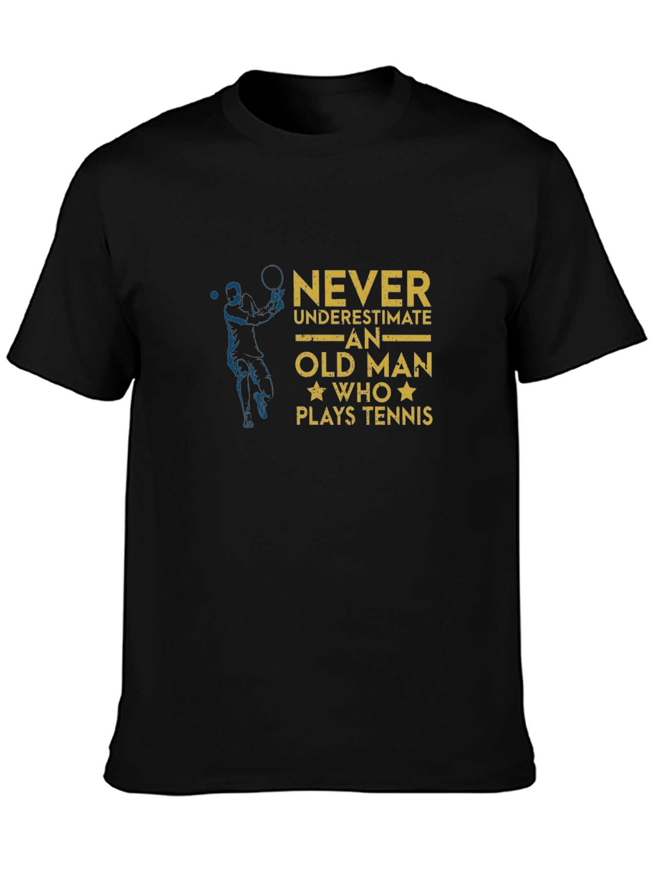 Funny Old Man Tennis Player Black T-Shirt