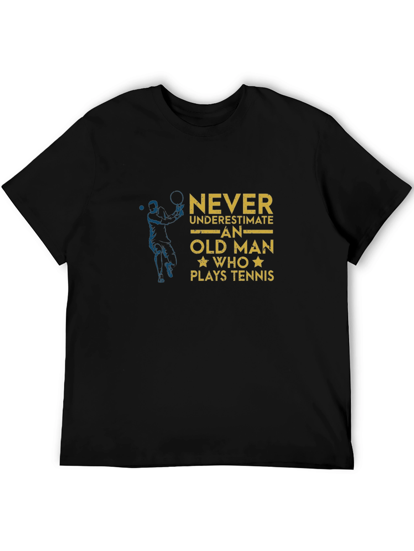 Funny Old Man Tennis Player Black T-Shirt
