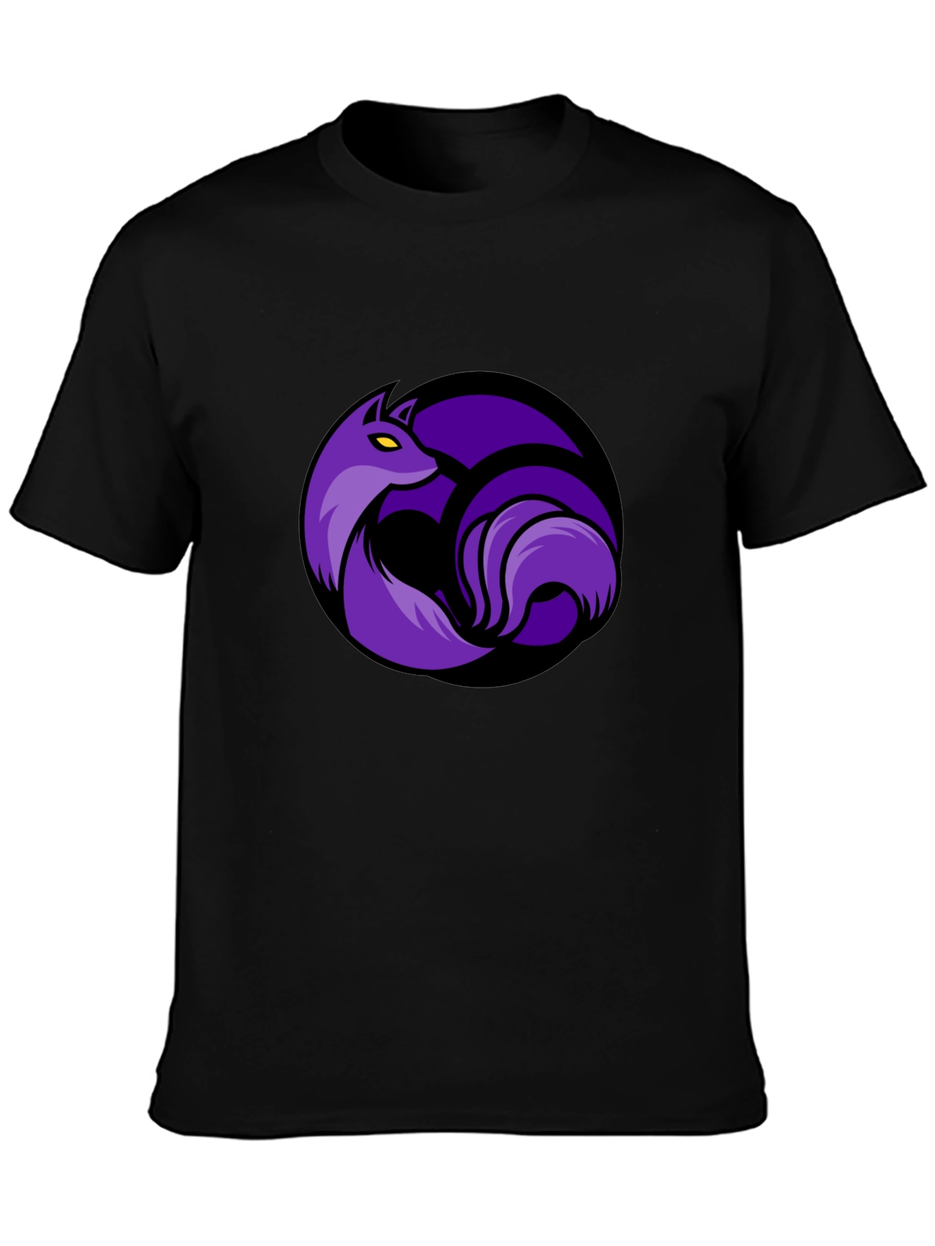 Black T-Shirt with Purple Fox Circle Graphic
