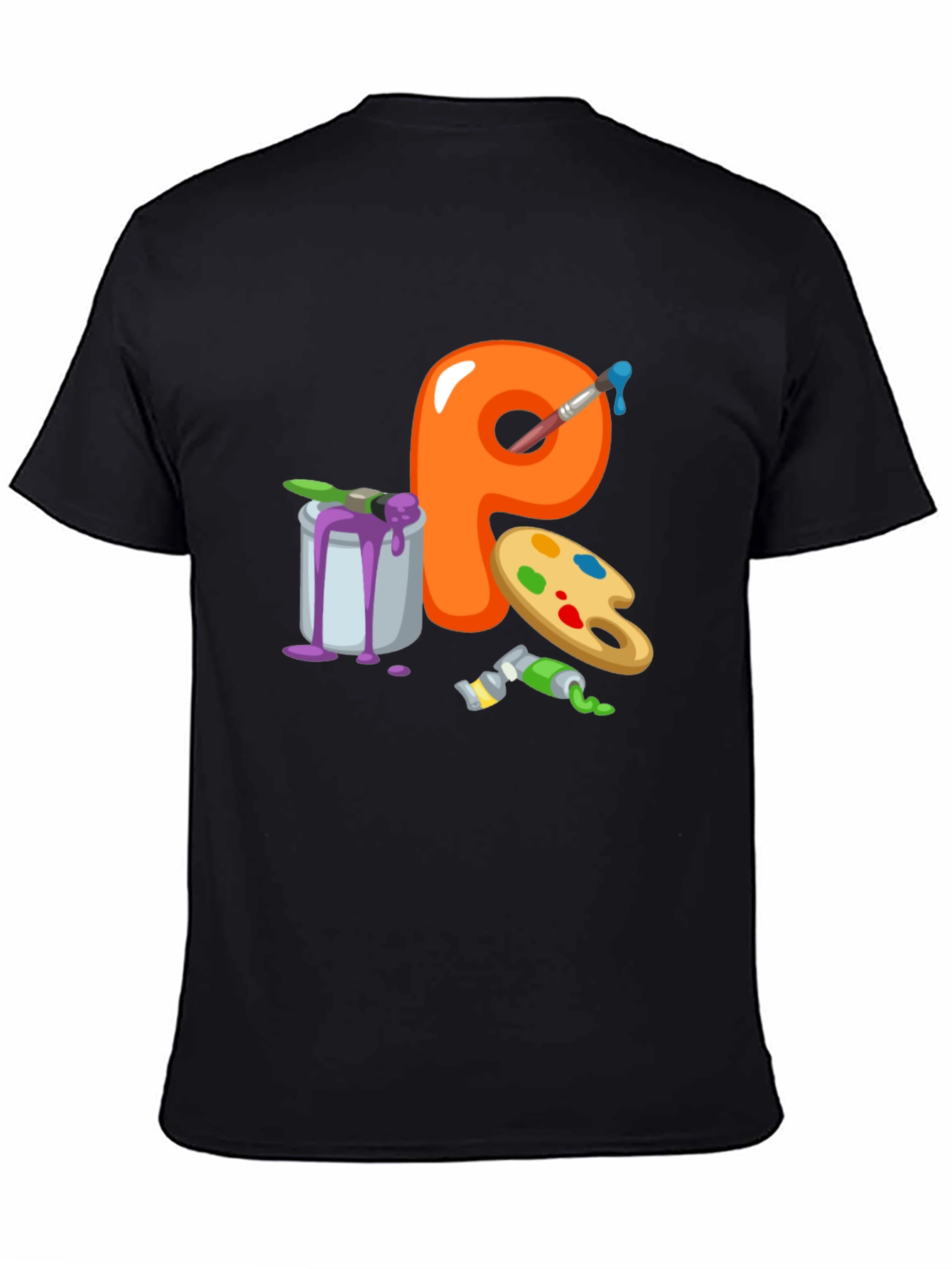 Artistic Letter P T-Shirt - Black Cotton Graphic Tee