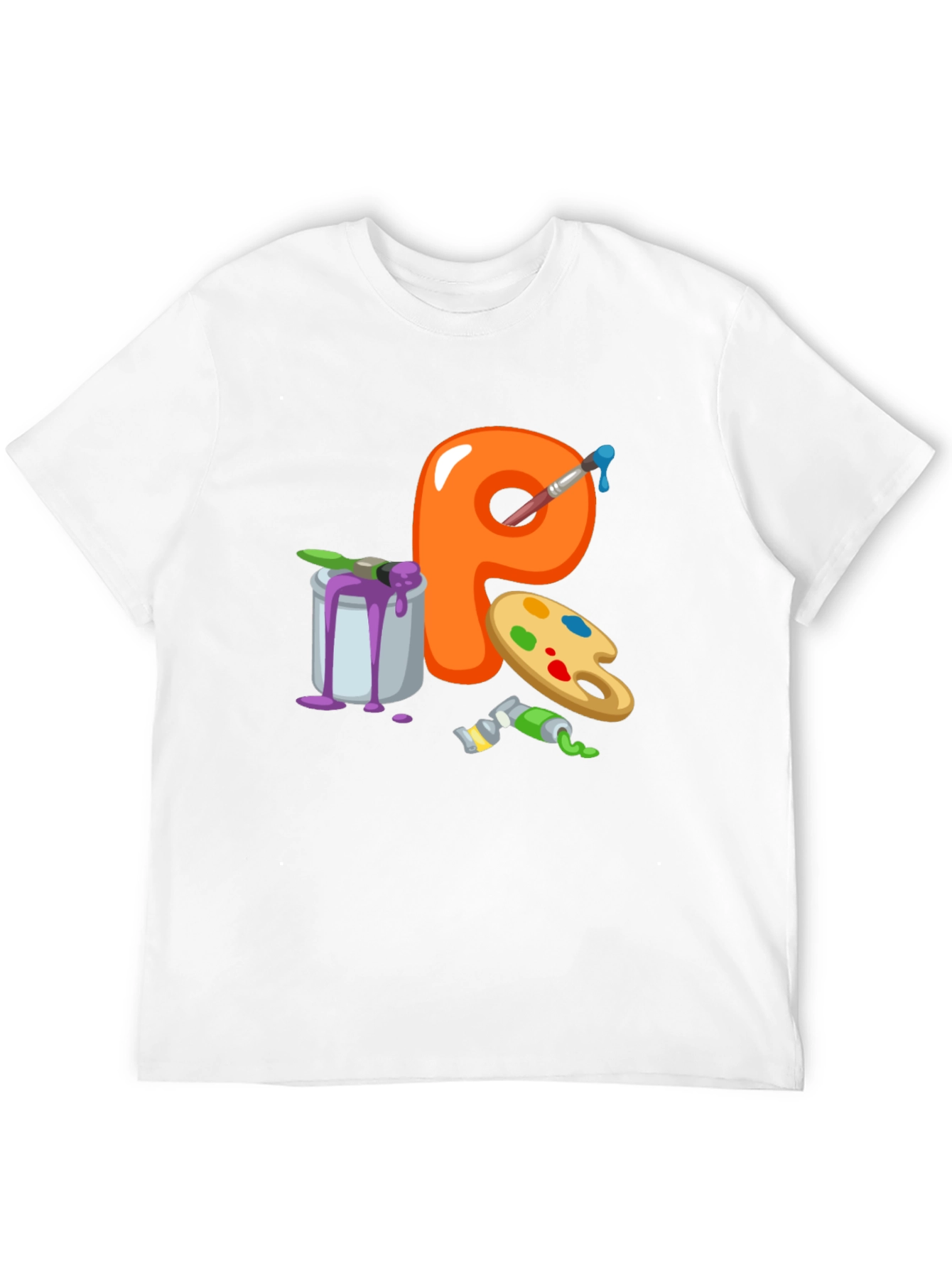 Artistic Letter P T-Shirt - Black Cotton Graphic Tee