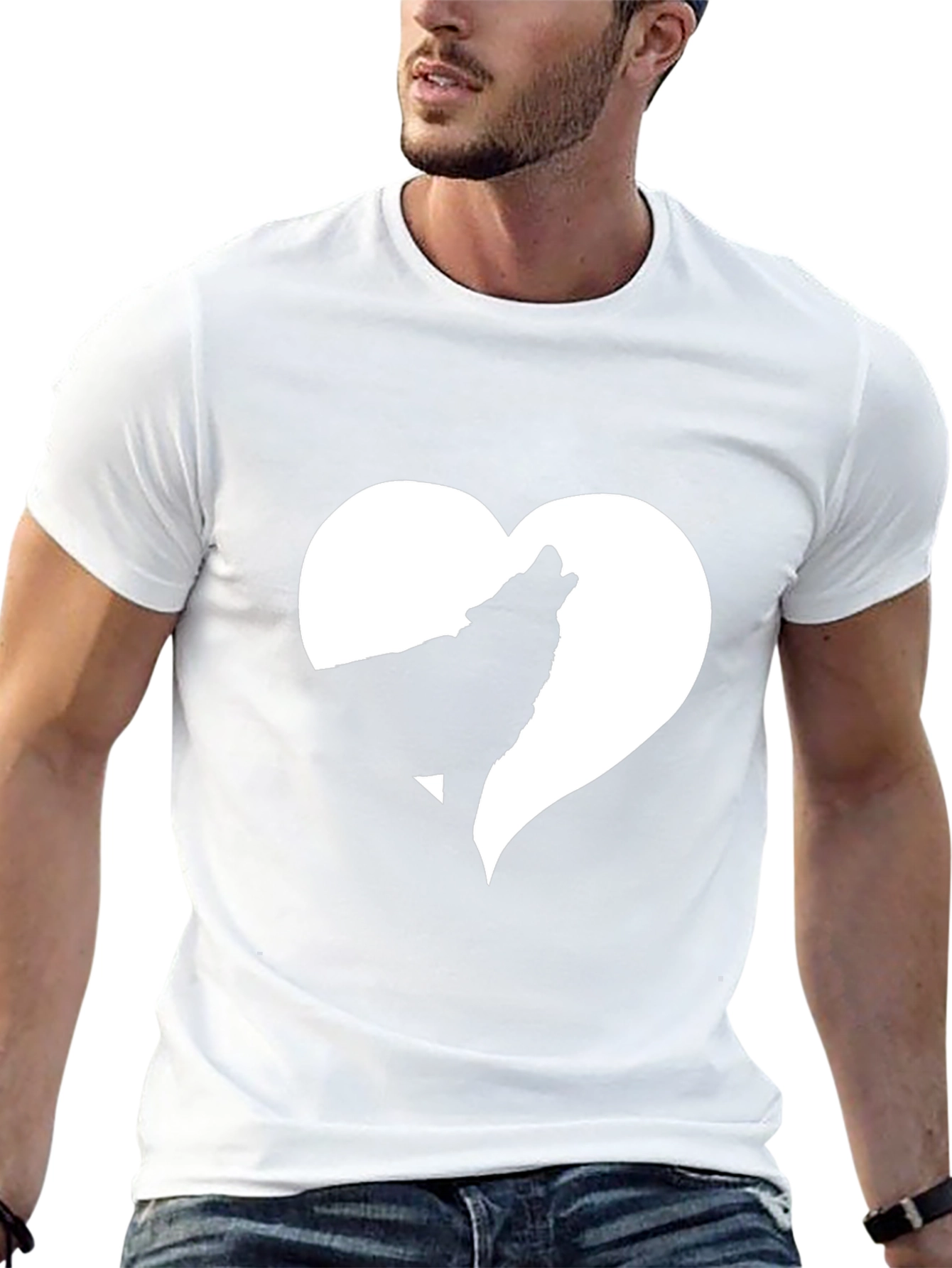 Wolf Heart Graphic Tee - Black Cotton T-Shirt