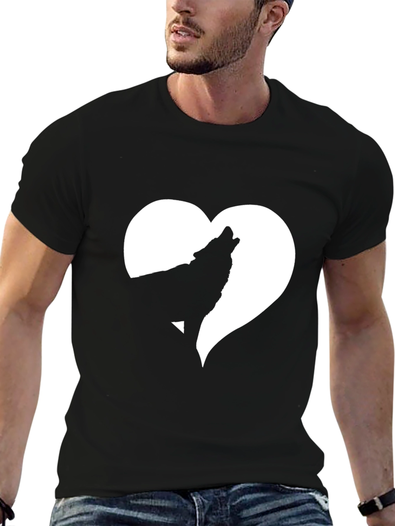 Wolf Heart Graphic Tee - Black Cotton T-Shirt