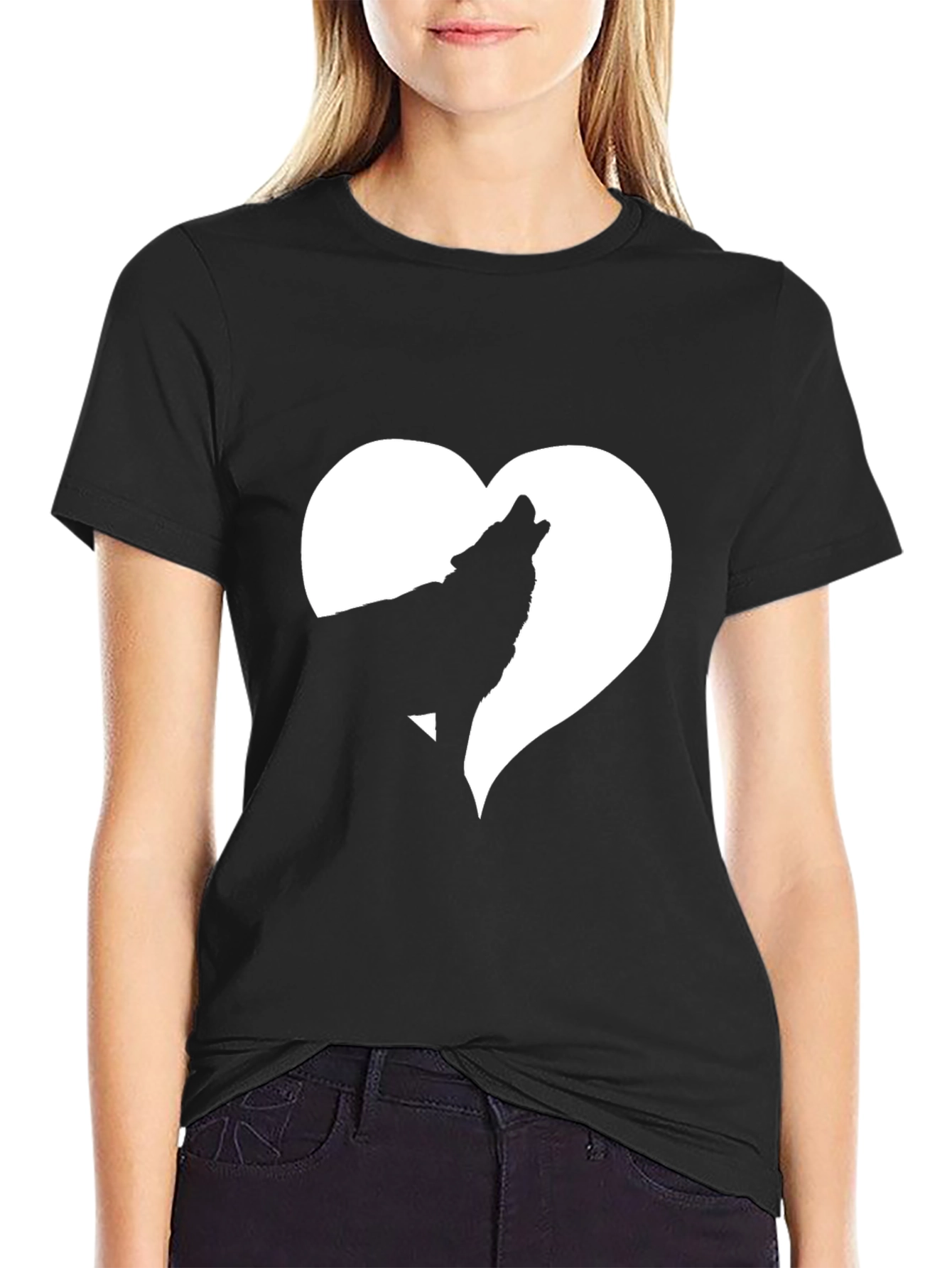 Wolf Heart Graphic Tee - Black Cotton T-Shirt