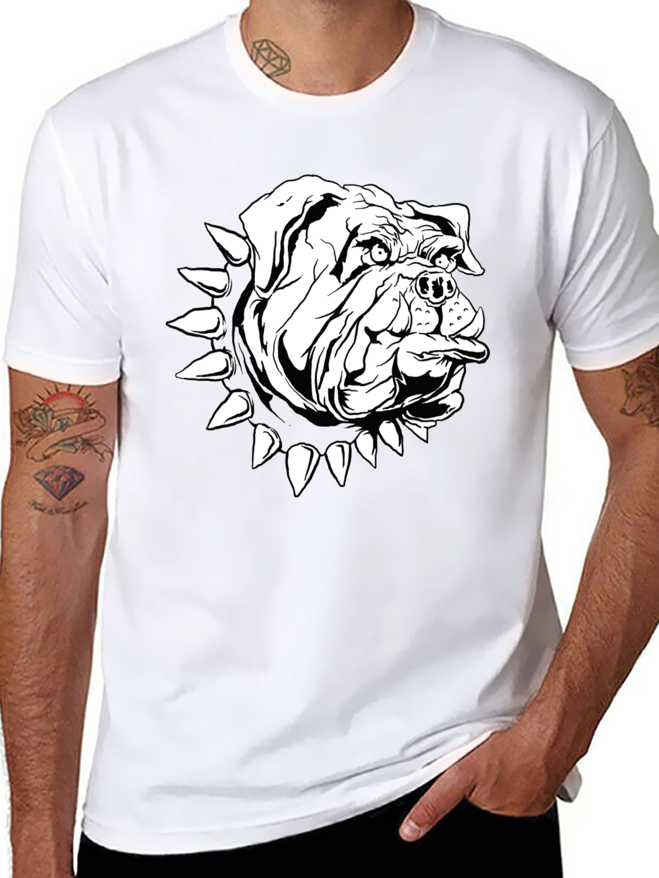 Bulldog Spike Collar Graphic Tee - Black
