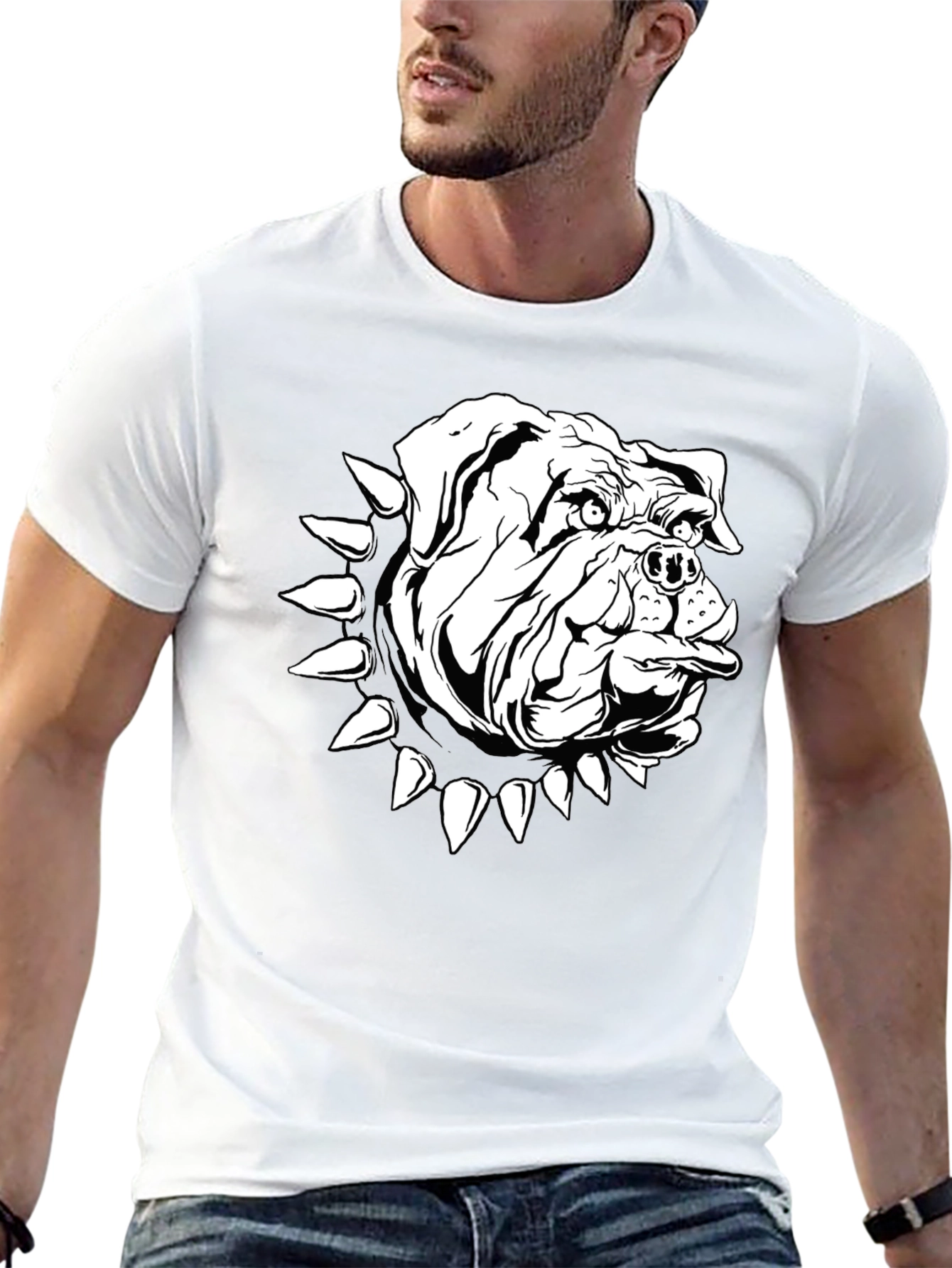 Bulldog Spike Collar Graphic Tee - Black