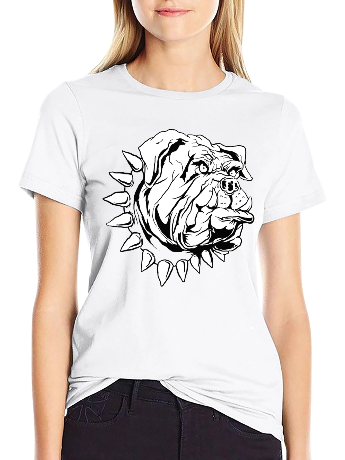Bulldog Spike Collar Graphic Tee - Black