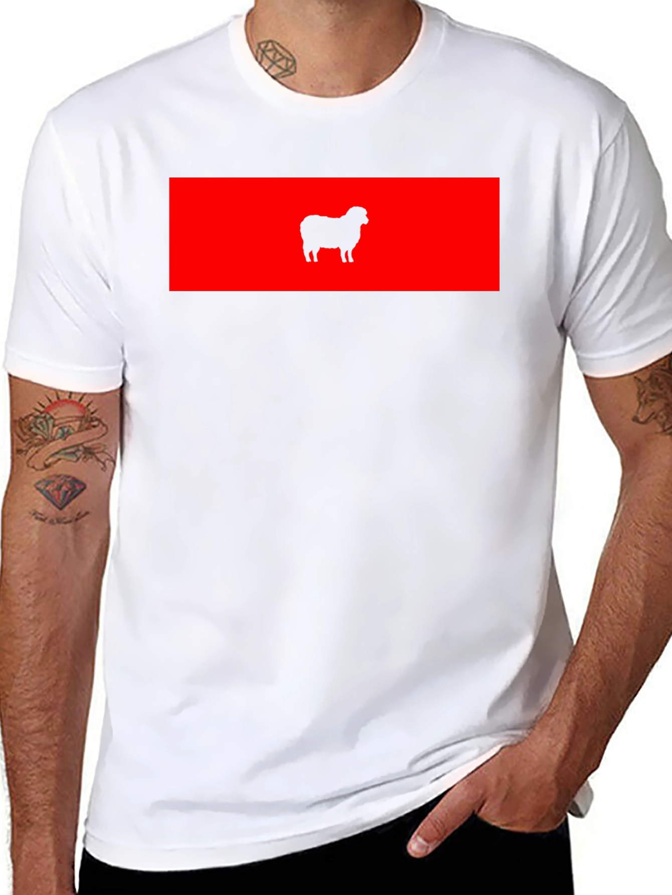 Red Sheep Silhouette Black T-Shirt - Unique Graphic Tee