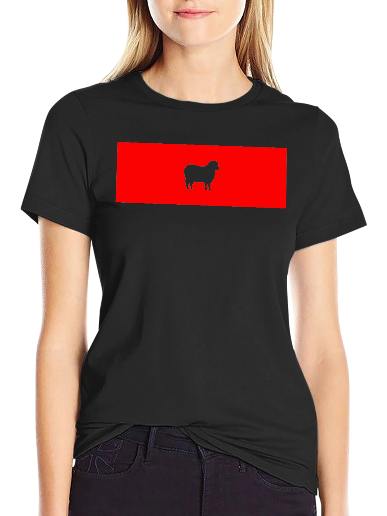 Red Sheep Silhouette Black T-Shirt - Unique Graphic Tee