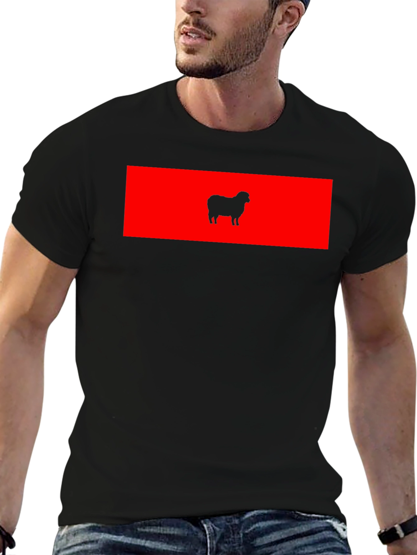 Red Sheep Silhouette Black T-Shirt - Unique Graphic Tee