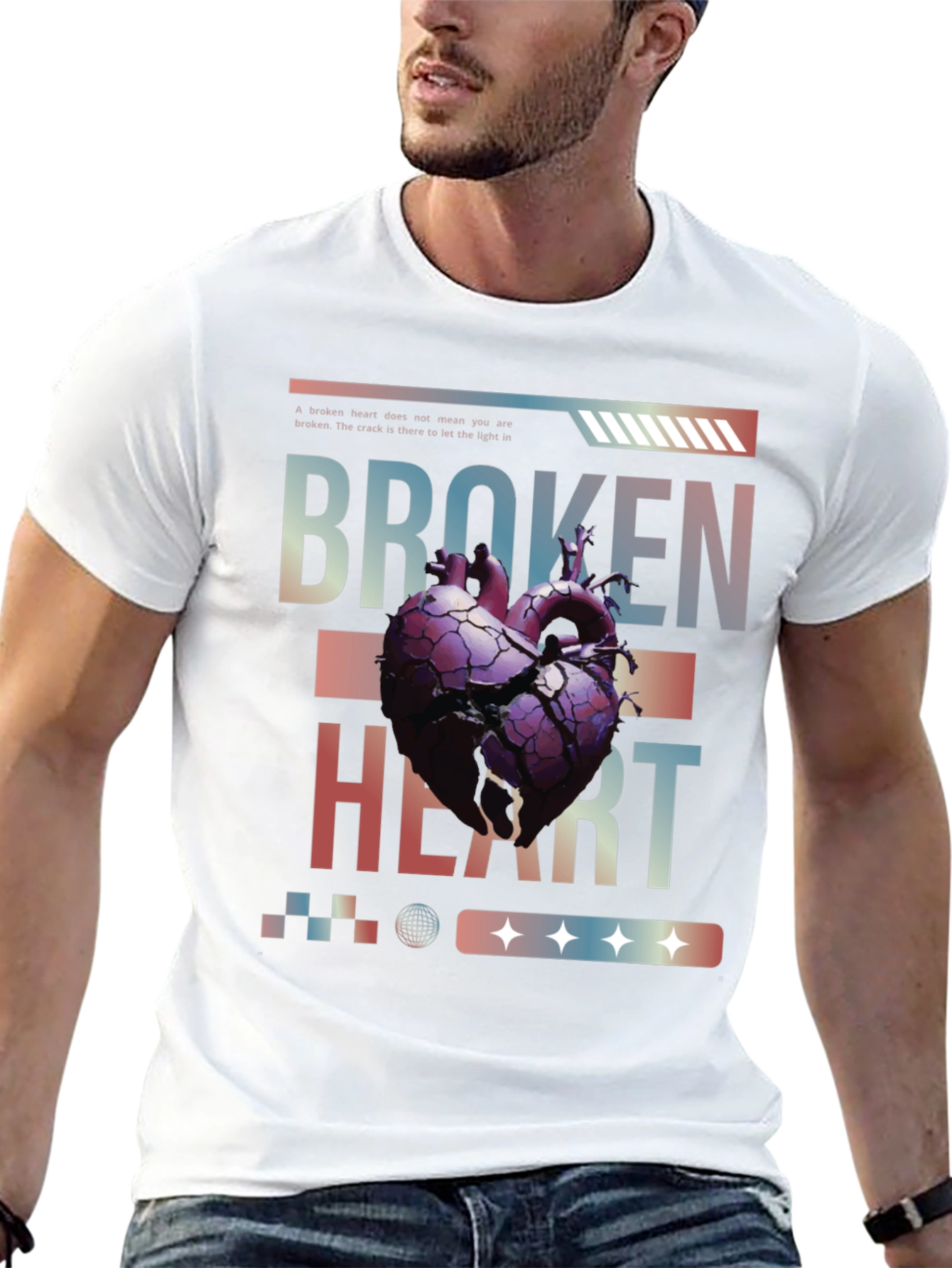 Broken Heart Graphic Print T-Shirt - Black