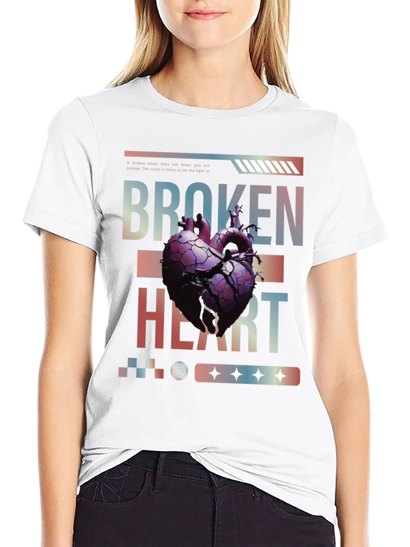 Broken Heart Graphic Print T-Shirt - Black