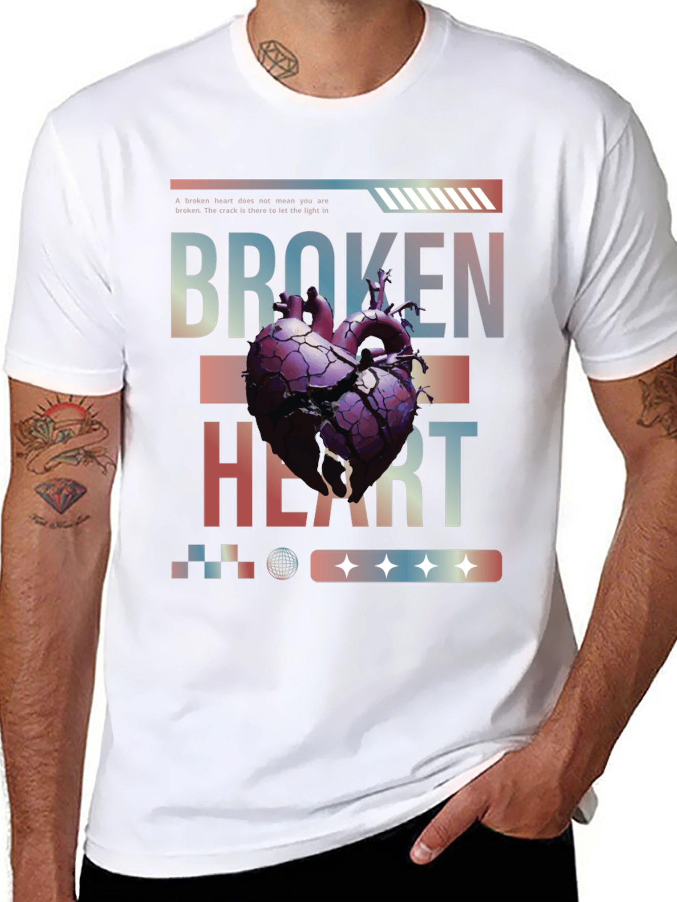 Broken Heart Graphic Print T-Shirt - Black