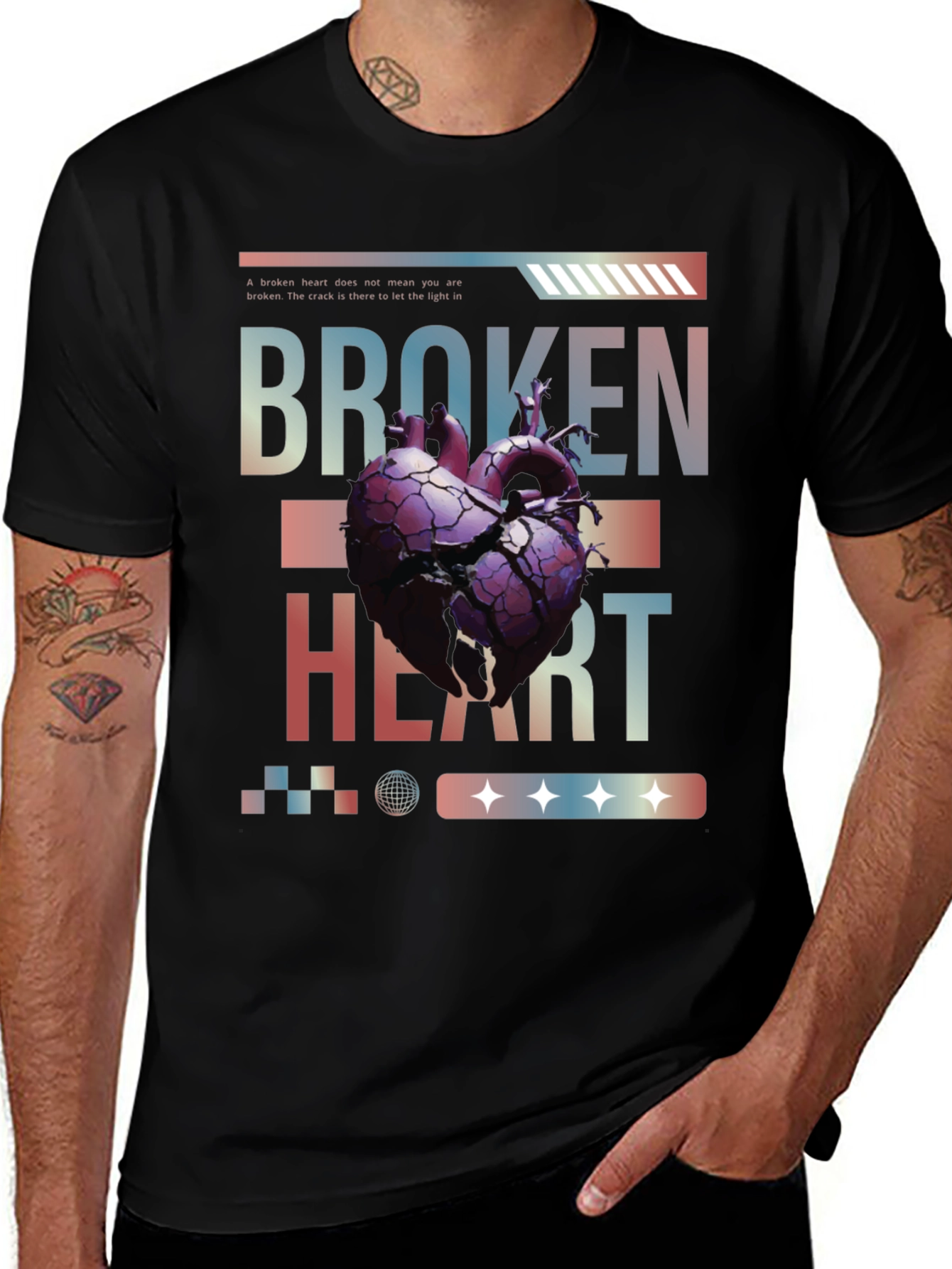 Broken Heart Graphic Print T-Shirt - Black