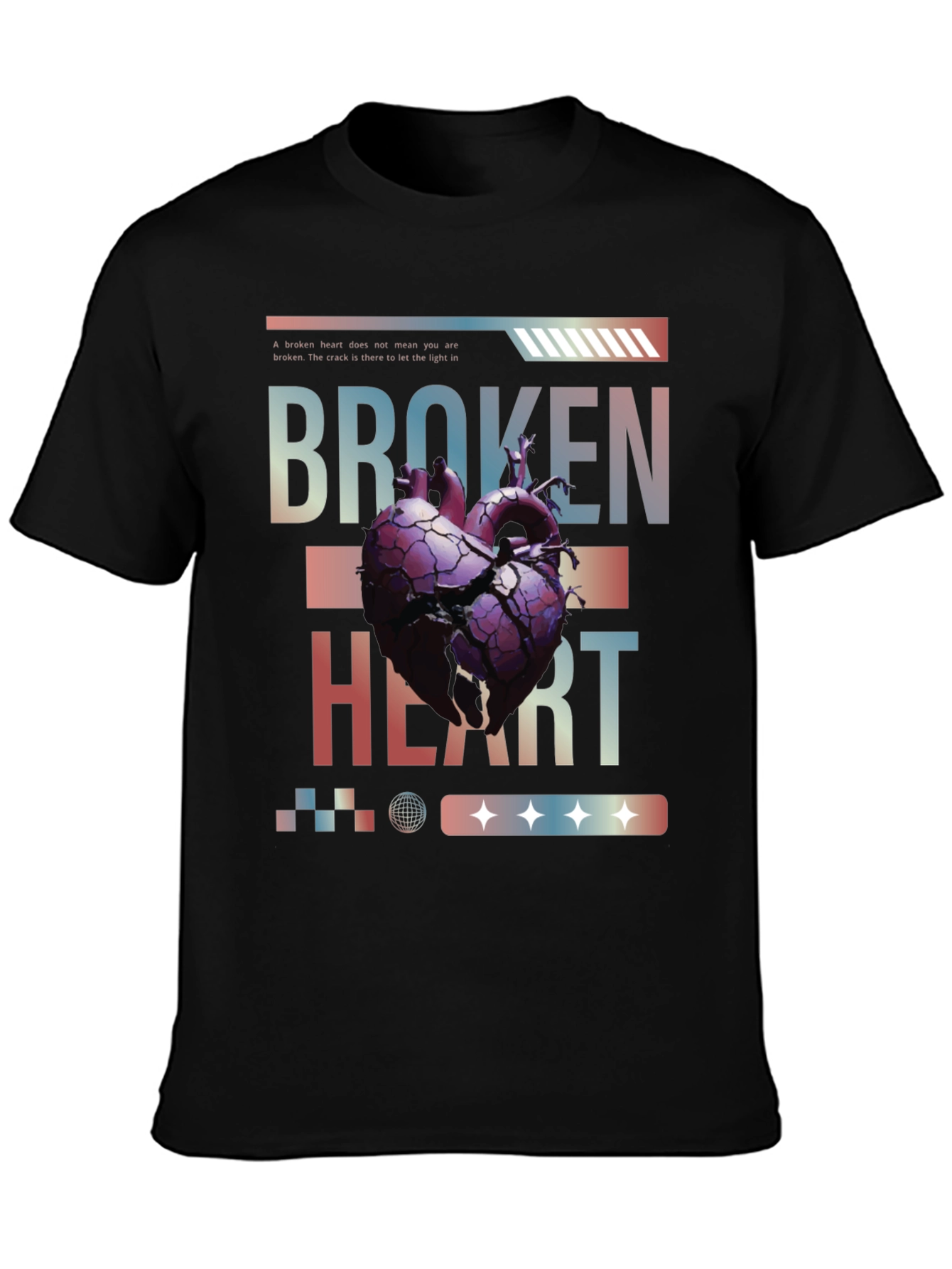 Broken Heart Graphic Print T-Shirt - Black